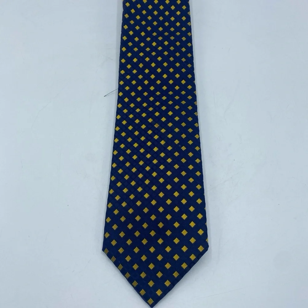 Harry & Sons Mens Vintage Italian Silk Blue Gold Tie Textured Diamond Italy